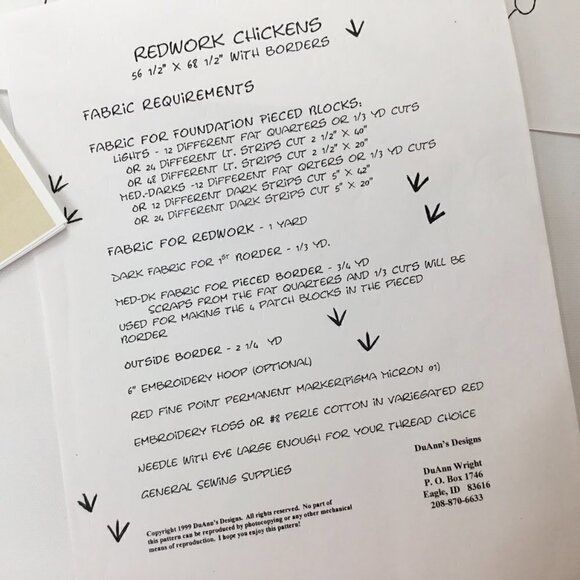 Redwork Chickens Foundation Paper Piecing Quilt Pattern Quilting Pieced Blocks - Picture 6 of 8